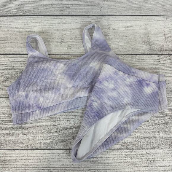 Shein Plus Size Purple Tie Dye Textured Matching Bikini Swimsuit Set Size 4XL - Picture 1 of 10